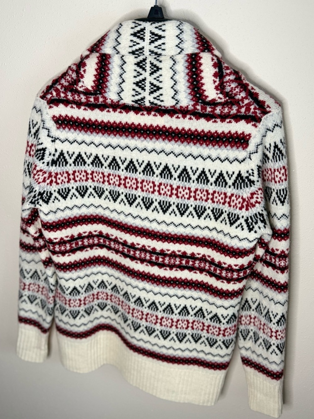 Vintage Fair Isle Cardigan Medium Red Cream Nordic Knit Button Sweater - Picture 11 of 11